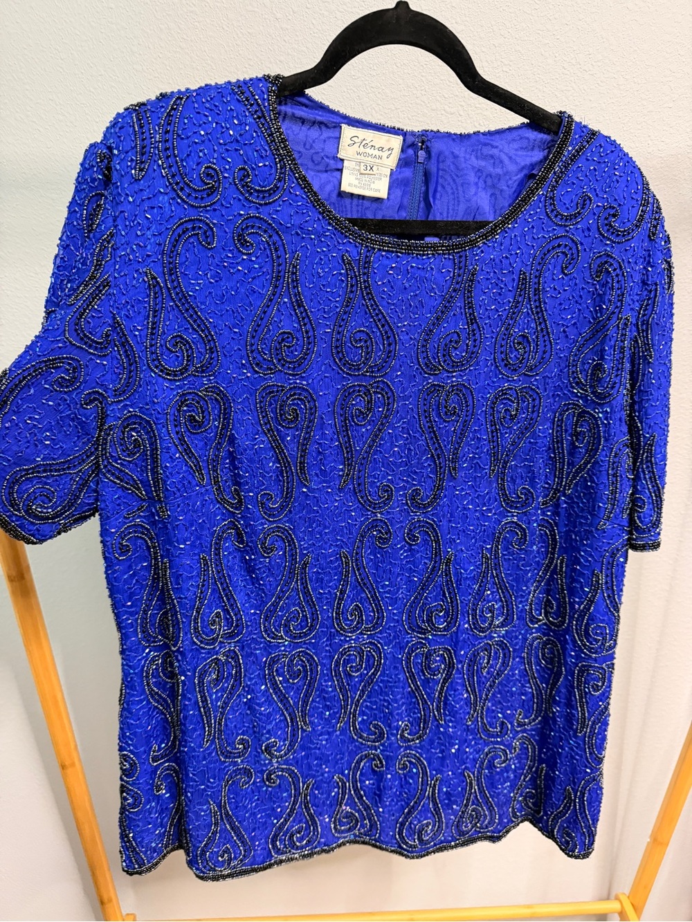 Stenay Cobalt Blue Beaded Short Sleeve Blouse